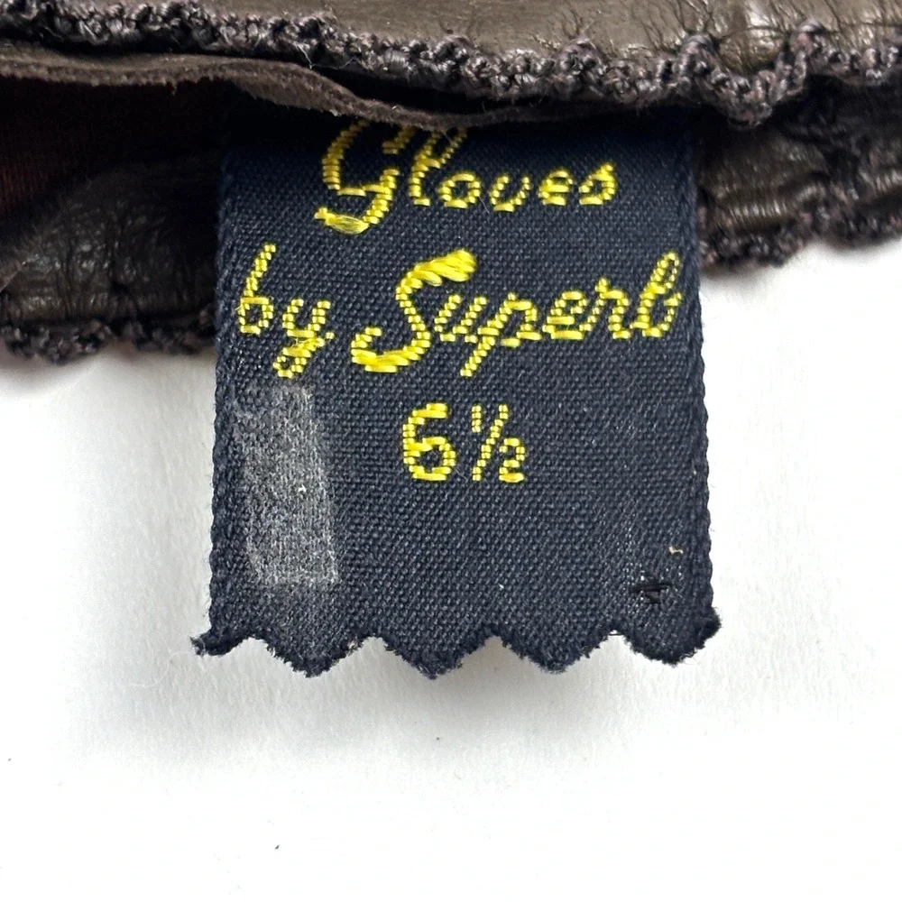 Gloves by Superb Leather Gloves Women 6.5/7 Brown Vintage Stitched Trim